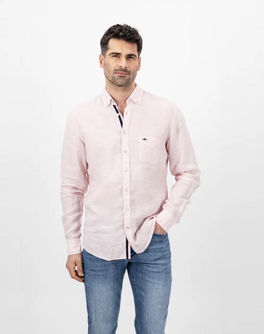 FYNCH HATTON Linen Shirt Blush Pink